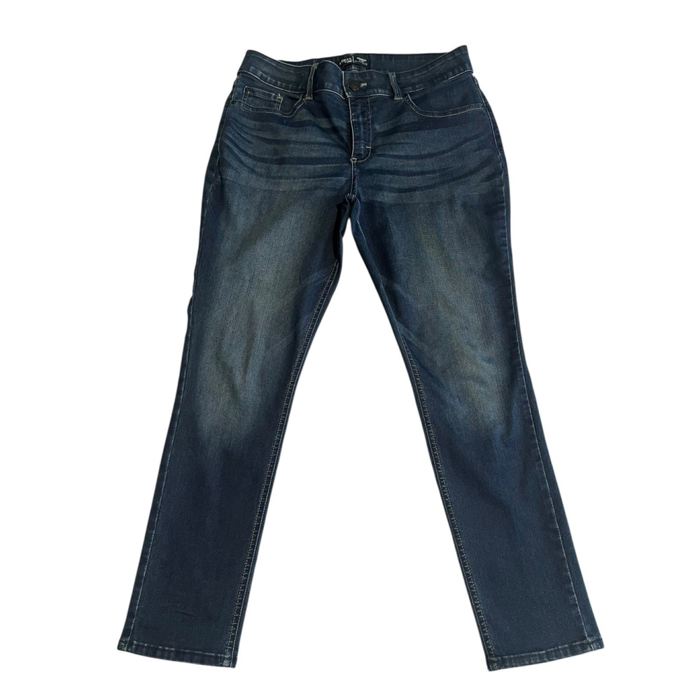 Lee Riders Jeans Women's Size 16P Mid Rise Skinny Blue Distressed Stretch Pants
